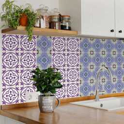 Decals Bathroom Purple Tile Set Of 24 Tiles Decals Stickers For Walls Kitchen Bathroom Wall N8 - thumbnail 2