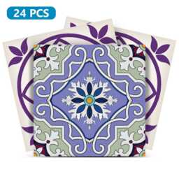 Decals Bathroom Purple Tile Set Of 24 Tiles Decals Stickers For Walls Kitchen Bathroom Wall N8 - thumbnail 3