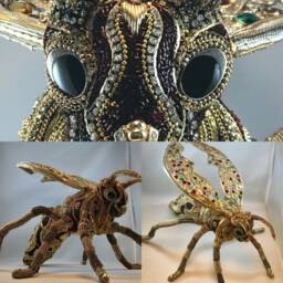 Jeweled Wasp Sculpture Rhinestone Insect Art - 12x15 - thumbnail 4