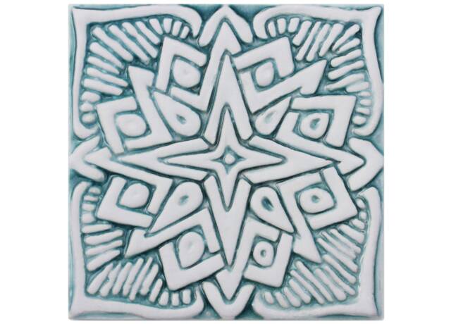 Aqua Moroccan Ceramic Tile Decorative Wall Art, Garden Decor - 15cm/5.9 - image 1