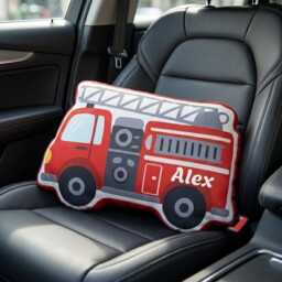 Personalized Fire Truck Shaped Pillow, Custom Name Kids Throw Cushion, Engine Plush Nursery Bedroom Decor For Boys - thumbnail 3