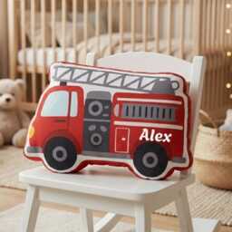 Personalized Fire Truck Shaped Pillow, Custom Name Kids Throw Cushion, Engine Plush Nursery Bedroom Decor For Boys - thumbnail 4