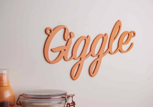 Giggle Metal Wall Sign - Script Word Art Fun Home Decor Playful Quote Kids Room Modern Handmade UK - image 1