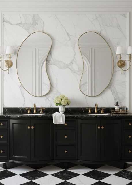 Handmade Brass Bathroom Wall Mirror - Organic Asymmetrical Mirrors - image 1