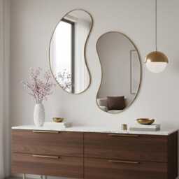 Handmade Brass Bathroom Wall Mirror - Organic Asymmetrical Mirrors - thumbnail 2