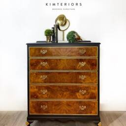 Chest Of 5 Drawers Painted in Black & Gold Now Sold Available To Commission - thumbnail 2