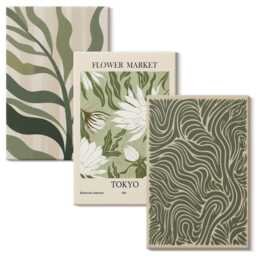 Canvas Wall Art Set Of 3 - Plant Patterns, Botanical Decorations, Boho Style, Green Art, Plants & Flowers Hanging Piece - thumbnail 1