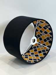 New Sale Black & Yellow Retro Geometric Double Sided Velvet Drum Lamp Shade 30cm Dia X 18 H With Brush Gold Lining
