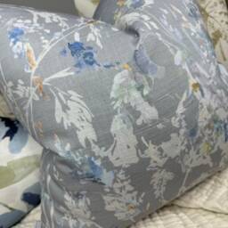 Blue Cushion Cover, - Grey Floral Pillow Throw Case, Double Sided Designer Cover -Villa Nova Fabric - thumbnail 3