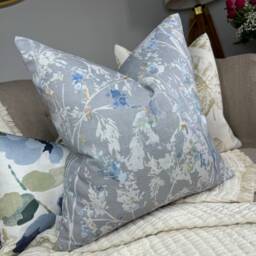 Blue Cushion Cover, - Grey Floral Pillow Throw Case, Double Sided Designer Cover -Villa Nova Fabric - thumbnail 1