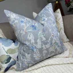 Blue Cushion Cover, - Grey Floral Pillow Throw Case, Double Sided Designer Cover -Villa Nova Fabric - thumbnail 2