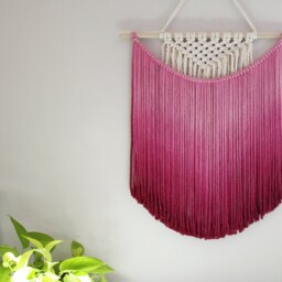 Handmade Macrame Wall Hanging in Magenta Pink, Bohemian Home Decor, Handwoven & Dip-Dyed Tapestry, Chic Ombre Natural Cotton Art Piece - thumbnail 2
