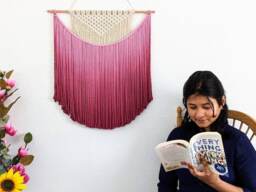 Handmade Macrame Wall Hanging in Magenta Pink, Bohemian Home Decor, Handwoven & Dip-Dyed Tapestry, Chic Ombre Natural Cotton Art Piece