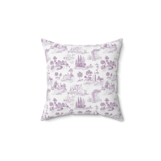 Lilac Toile De Jouy Pillow Cover - Soft Faux Suede Fabric Pretty Vintage French Art Purple & White Decorative Cushion - image 1