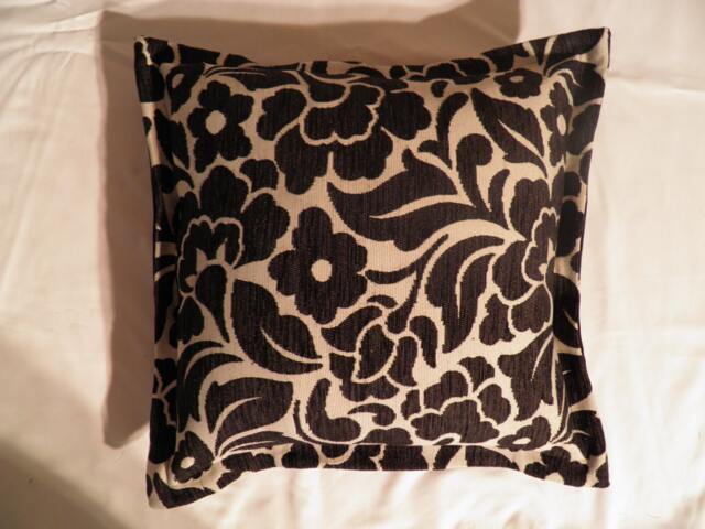 Abbotsford Nero, Black , White, Square, Cushion Cover, Modern, Floral Chenille - image 1