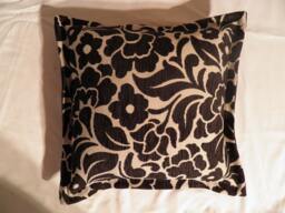 Abbotsford Nero, Black , White, Square, Cushion Cover, Modern, Floral Chenille - thumbnail 1