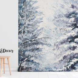 Dark Winter Forest Landscape Removable Wallpaper, Oil Painting, Peel & Stick, Repositionable, Wall Covering, Decor, Mural, Art #47 - thumbnail 2