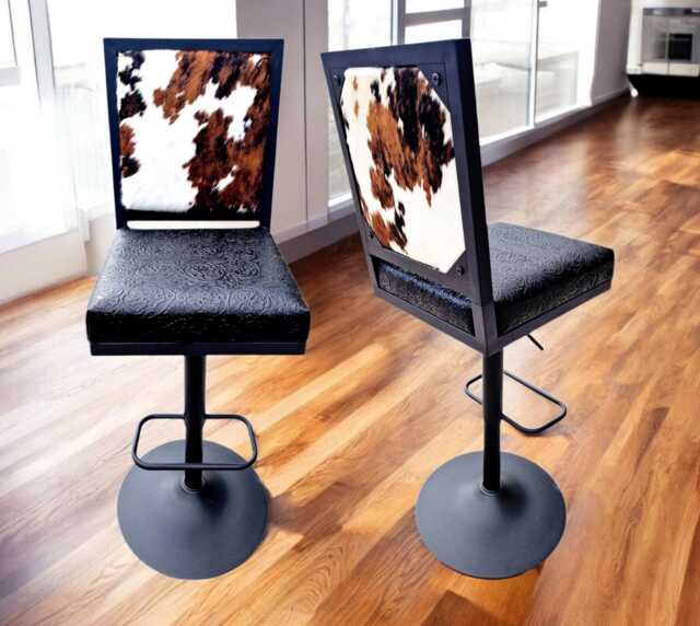 Cowhide & Tooled Leather Adjustable Counter Stool With Backs - Sold Individually Glbk - image 1