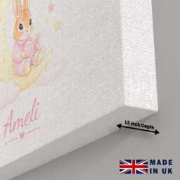 Personalised Pink Bunny Canvas Wall Art Custom Name Colour Cute Cuddly Rabbit Teddy Bear Nursery Baby Shower Bedroom Keepsake Decor Gift UK - thumbnail 2