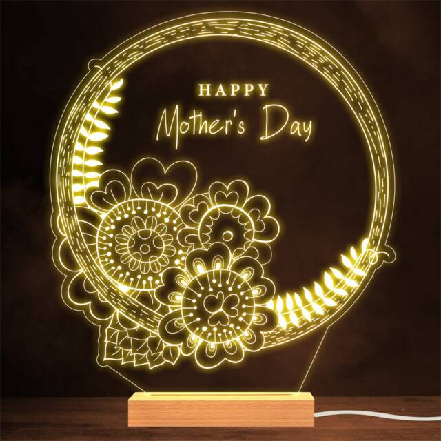 Happy Mother's Day Flowers Wreath Personalised Gift Lamp Night Light - image 1