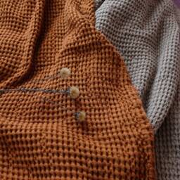Waffle Textured Linen Blanket/ Heavy Bed Cover in Cinnamon Color - thumbnail 3