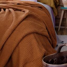 Waffle Textured Linen Blanket/ Heavy Bed Cover in Cinnamon Color - thumbnail 2