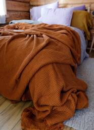 Waffle Textured Linen Blanket/ Heavy Bed Cover in Cinnamon Color - thumbnail 1