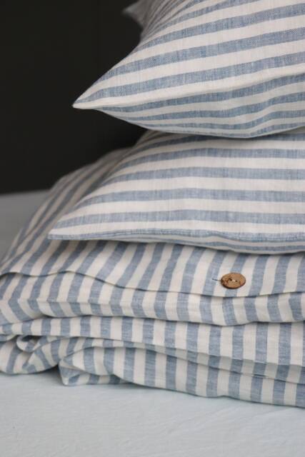 Blue Striped Linen Duvet Cover, Breathable 100% Linen, Handmade, Custom Size Bedding, Soft Washed Flax - image 1