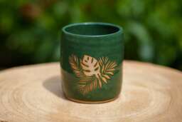 Green Tropical Planter. Ceramic Monstera Straight Vase For in Handmade Pottery. Planter Green Plants - thumbnail 1