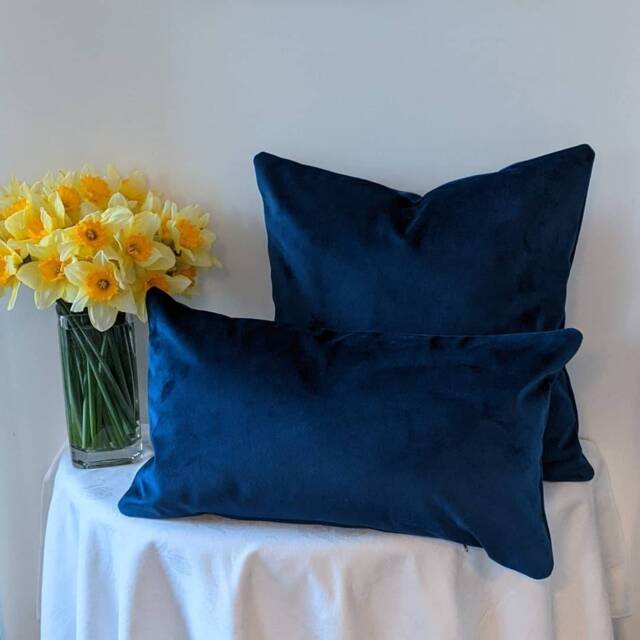 Velvet Rectangle Square Cushion Cover Indigo Navy Blue - Velvet Interiors, Soft Furnishings, Decor - Made in Scotland - image 1