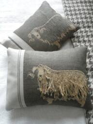 Hand Printed Exclusive Applique Curly Coated Sheep Cushion Cover - thumbnail 3