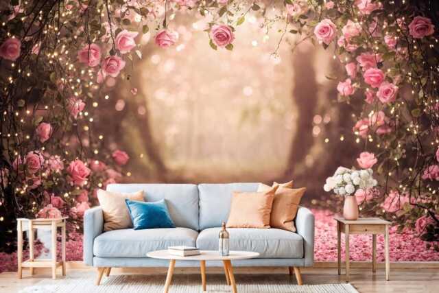 Pink Rose Forest Wall Mural Enchanted Floral Wallpaper - image 1