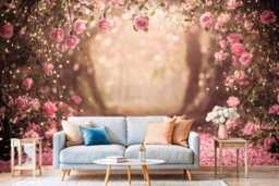 Pink Rose Forest Wall Mural Enchanted Floral Wallpaper - thumbnail 1