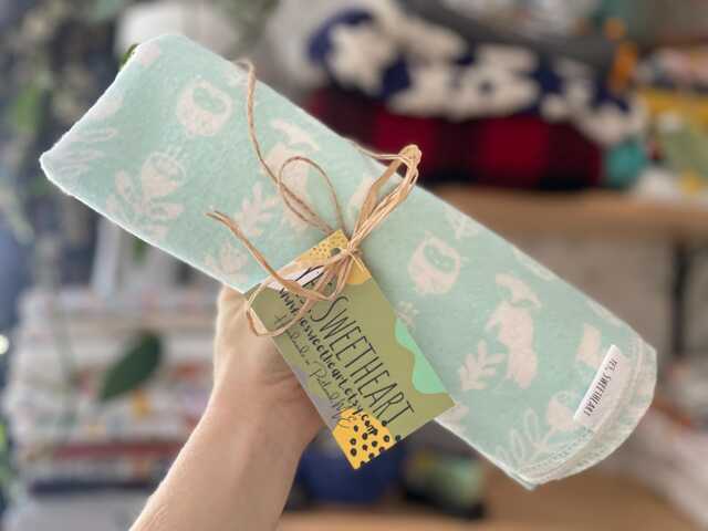 Extra Large Woodland Animals Flannel Receiving Blanket - Mint-Owl - Fox-Baby Shower Gift - Swaddle Blanket-Baby Blanket-Nursery - image 1