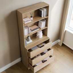 3 Drawer Wooden Storage Cabinet, Tall Bookcase Shelf, Display Organizer For Living Room - thumbnail 3