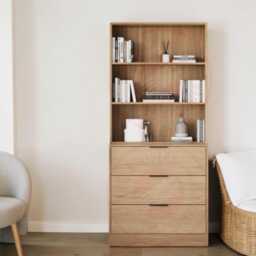 3 Drawer Wooden Storage Cabinet, Tall Bookcase Shelf, Display Organizer For Living Room - thumbnail 2