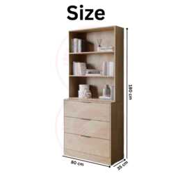 3 Drawer Wooden Storage Cabinet, Tall Bookcase Shelf, Display Organizer For Living Room - thumbnail 4
