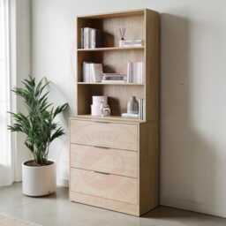 3 Drawer Wooden Storage Cabinet, Tall Bookcase Shelf, Display Organizer For Living Room