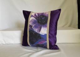 "Purple Velvet Pillow Cover Jane Hall Floral Linen, 16""x16" - thumbnail 1