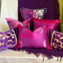 "Purple Velvet Pillow Cover Jane Hall Floral Linen, 16""x16" - thumbnail 4