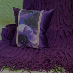 "Purple Velvet Pillow Cover Jane Hall Floral Linen, 16""x16" - thumbnail 2