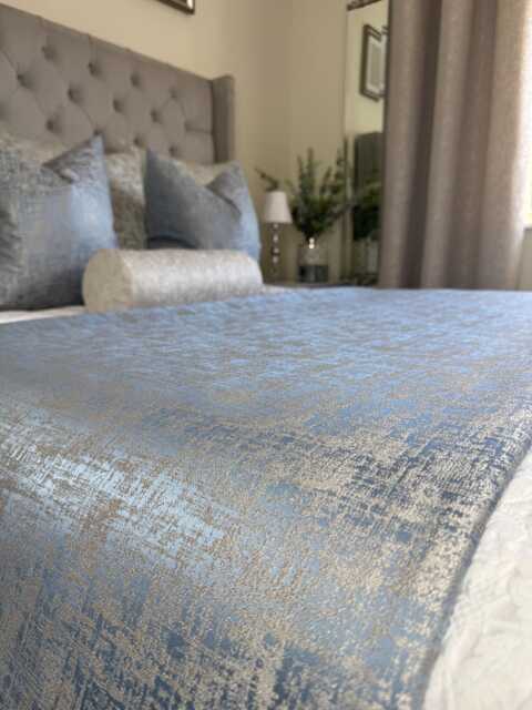 Elegant Blue Silver Bed Runner Luxury Throw Scarf Comforter, Cover, Hotel Style Runner, Double -King Size Venus - image 1
