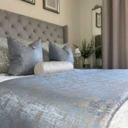 Elegant Blue Silver Bed Runner Luxury Throw Scarf Comforter, Cover, Hotel Style Runner, Double -King Size Venus - thumbnail 2