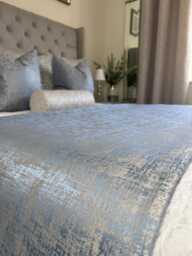 Elegant Blue Silver Bed Runner Luxury Throw Scarf Comforter, Cover, Hotel Style Runner, Double -King Size Venus - thumbnail 1