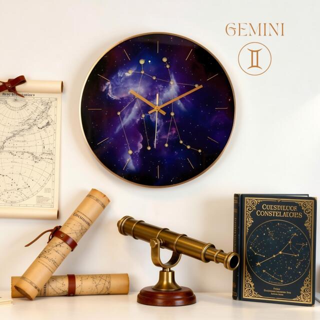 Gemini Gift Wall Art Zodiac Constellation Personalized For Her Purple & Copper Glass Clock Teenager Girl - image 1