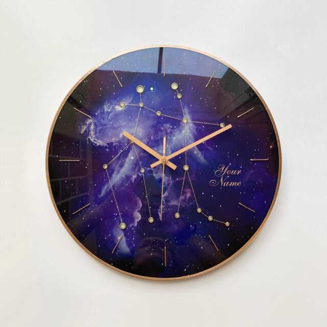 Gemini Gift Wall Art Zodiac Constellation Personalized For Her Purple & Copper Glass Clock Teenager Girl - image 1