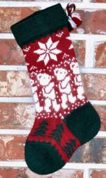Small Knit Christmas Stocking, 100% U.s. Wool - Angora Teddy Bears With Green Trim Made in U.s.a. - Washington State