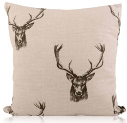 Handmade Charcoal Stag Head Pillow, Natural Linen Cushion - thumbnail 1