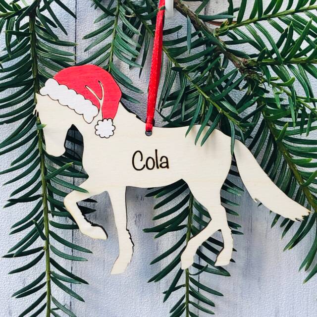 Personalised Wooden Horse Christmas Ornament Laser Engraved, Hand Painted - image 1