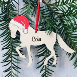 Personalised Wooden Horse Christmas Ornament Laser Engraved, Hand Painted - thumbnail 1